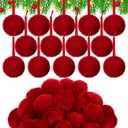 WILLBOND 60 Pcs Red Burgundy Furry Christmas Ornaments 2 Inch Pom Pom Ball Hanging Decoration Fuzzy Fluffy Christmas Ornaments for Xmas Tree Home DIY Craft Party Decor