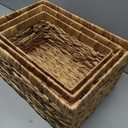 Storage Baskets,Woven Natural Water hyacinth Box with Handle,Kingwillow.(Set of 3)