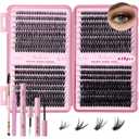Unaone 640PCS Wispy Lash Clusters Kit - 9-16mm Natural DIY Eyelash Extensions (30D-60D), Individual Cluster Lashes for Volume with Lash Glue, Bond & Seal, Tweezers, Double-Ended Brush & Remover