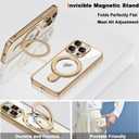Compatible with iPhone 15 Pro Max Case with Invisible Magnetic Ring Stand [Compatible with Mag-Safe] [Full Camera Lens Protector] Plating Clear Phone Case for iPhone 15 Pro Max 6.7", Gold