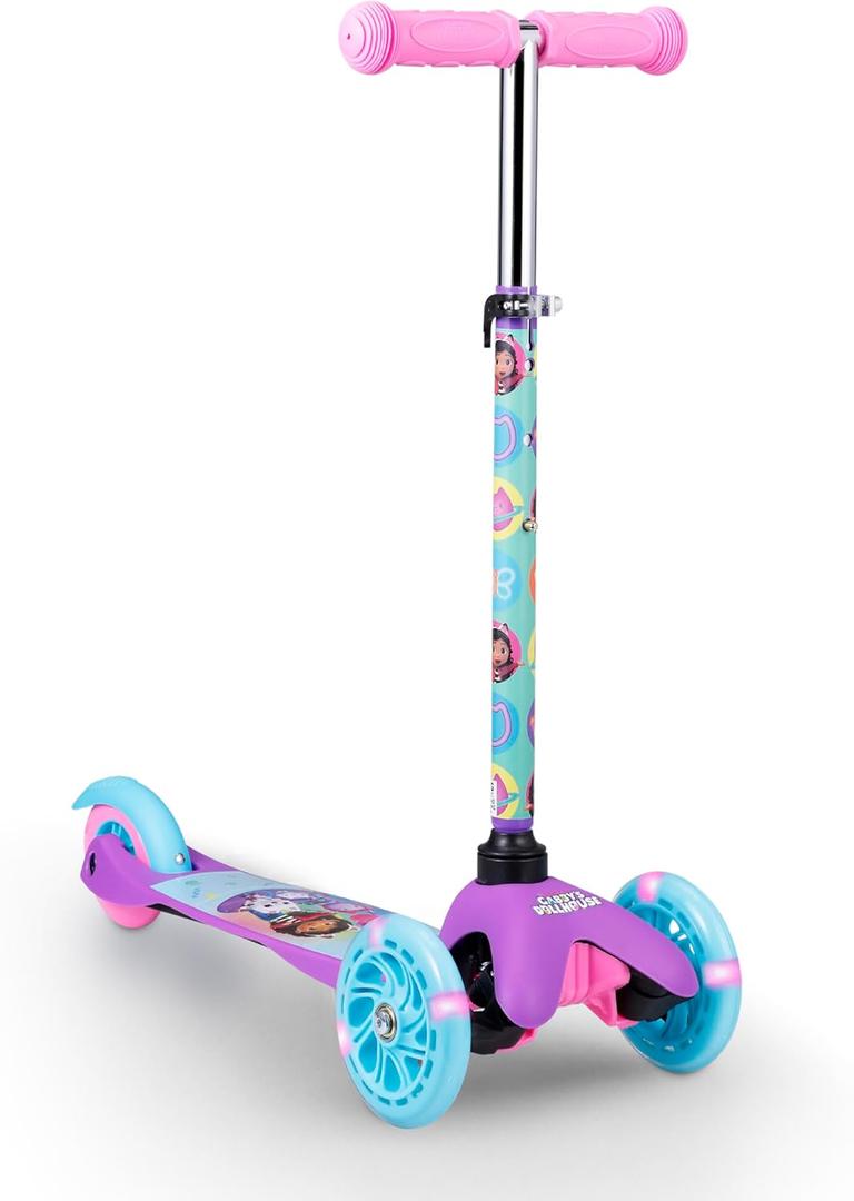 Self Balancing Kick Scooter with Light Up Wheels, Extra Wide Deck, 3 Wheel Platform, Foot Activated Brake, 75 lbs Limit, Kids & Toddlers Girls or Boys, for Ages 3 and Up