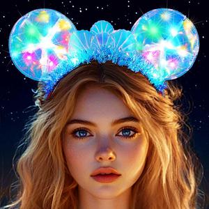 GORAIS Light Up Mouse Ears Headband LED Starfish Hair Bands Blue Shell Rave Costume Hair Accessories for Women