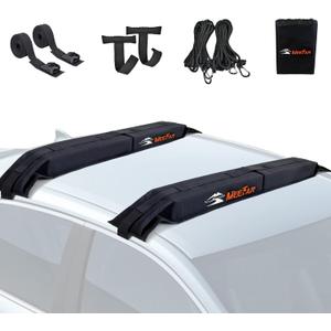 MeeFar Universal Car Soft Roof Rack Pads Luggage Carrier System for Kayak Surfboard SUP Canoe Include 2 Heavy Duty Tie Down Straps, 2 Tie Down Rope, 2 Quick Loop Strap and Storage Bag