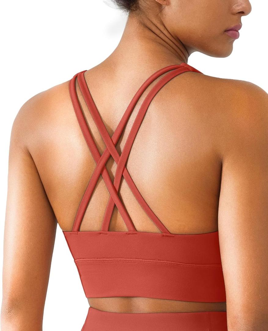 BRXL High Support Padded Sports Bra for Women Buttery Soft Criss Cross Back Strappy Workout Athletic Running Gym Bra (Large, Red)