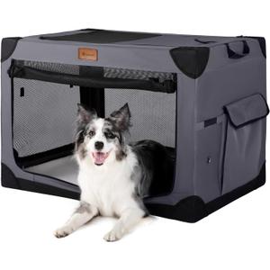 Garnpet Soft Dog Crate for Extra Large Dogs, 4-Door Foldable Collapsible Dog Crate with Soft Sides, Indoor & Outdoor Travel Dog Kennel, Dark Grey