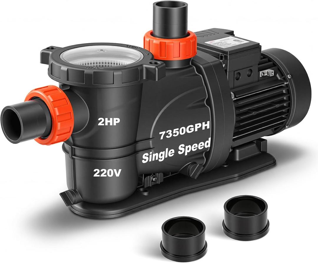 LEO 2HP In/Above Ground Pool Pump High Flow Powerful Self Priming Pool Pump, Single Speed 220V 6950GPH, Red