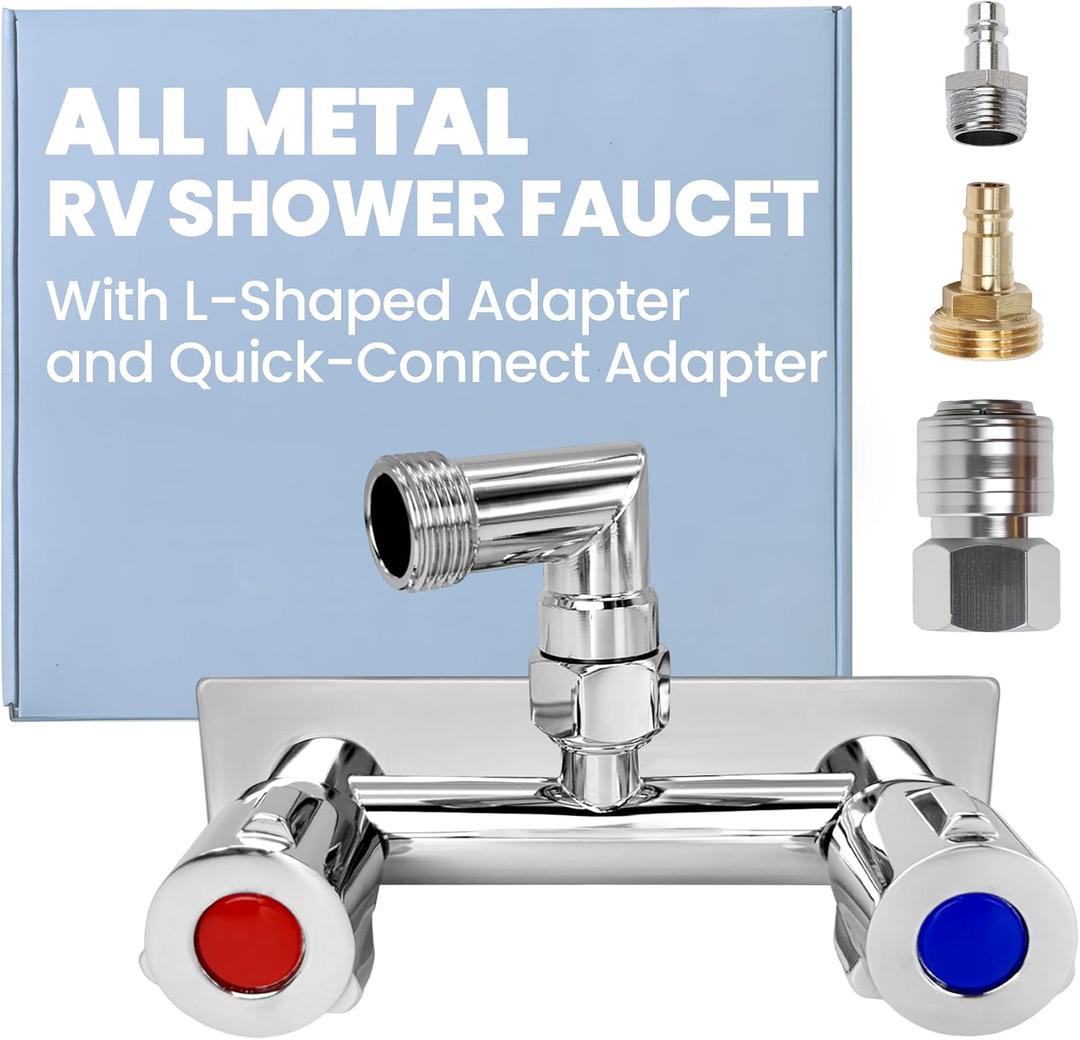 4" All Metal RV Shower Faucet with Quick Connect, Camper Shower Faucet Valve Diverter Replacement, RV Exterior Quick Connect Faucet, Hot and Cold Water Control for RV or Camper