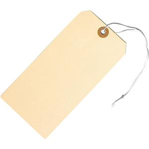 100 Large Tags with Elastic String Attached - # 8, 6 1/4" x 3 1/8" - Big Shipping Tags with Elastic String Loop and Reinforced Hole, Tie On Labels