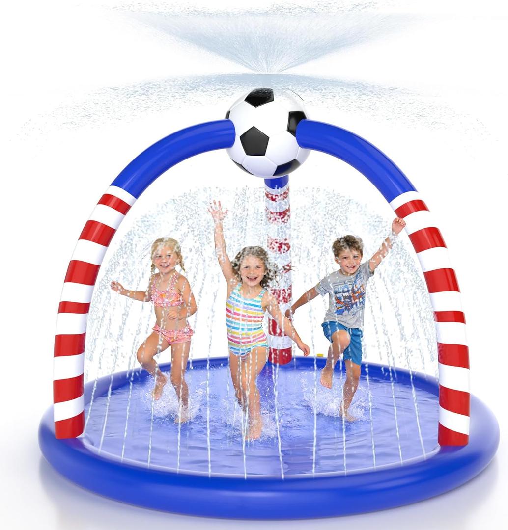 Splash Pad for Kids & Dogs, Large Outdoor Water Sprinkler Pad, Inflatable Water Play Mat with Soccer Sprinkler, Backyard Summer Water Toy for Toddlers Children Family Fun, 75 Inches Diameter