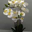Nearly Natural 20in. Orchid Artificial Arrangement in Black Planter, White