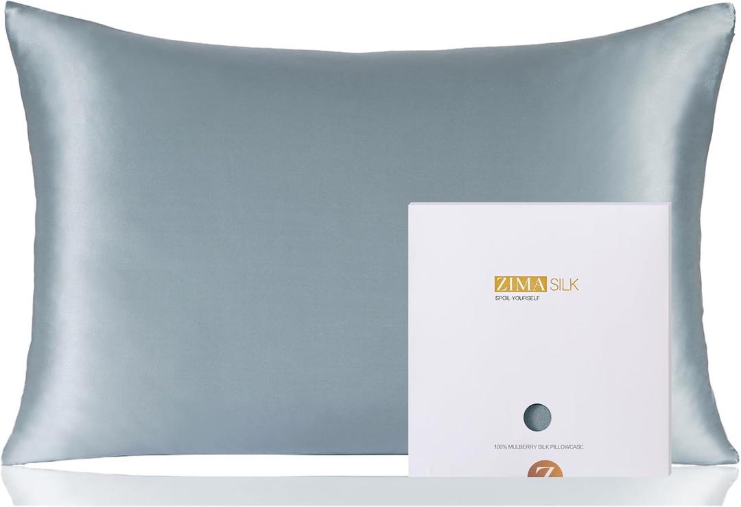 ZIMASILK 100% Pure Mulberry Silk Pillowcase for Hair and Skin,with Hidden Zipper,Both Side 19 Momme Silk,600 Thread Count, 1pc (Standard 20''x26'', Dusty Blue)