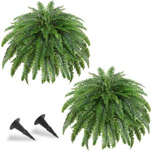 2 Pcs 50" Artificial Ferns for Outdoors with 96 Fronds & Ground Spike