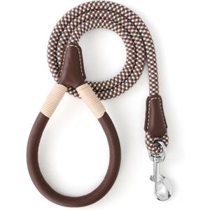 Mile High Life Genuine Leather Wrapped Handle Dog Leash, w Heavy Duty Clasp Rope Leash for Small Medium Large Dogs (Brown, 6FT) (72 Inch-1/2")