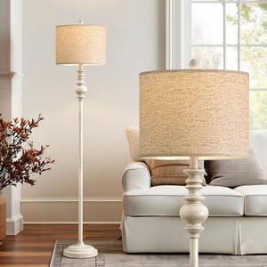 BOBOMOMO 64.25" Farmhouse Floor Lamp for Living Room, Tall Antique White Standing Lamp with Rotary Switch, Vintage Reading Lamp for Bedroom & Nursery, Rustic Home Decor Corner Lamp