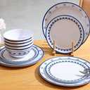 Melamine Dinnerware Set, 12pcs Plates and Bowls Set, Blue Dinner Dishes Set for Indoor and Outdoor, BPA-Free, Dishwasher Safe, Blue