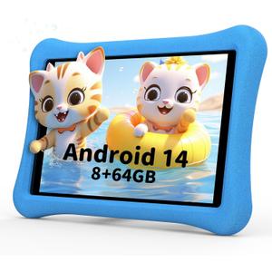 Kids Tablet for Kids 3-7: 10 inch Android 14 Tablet 6000mAh, 8GB+64GB+1TB Expandable for Toddler with Kids Space, Parental Control, HD, Dual Camera, WiFi, Shockproof Case, Screen Protector (Blue)