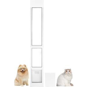 Cat Door for Sliding Glass Door,Adjustable Height 78" to 82",Pet Doors for Cats,Patio Sliding Door for Cats and Small Dogs Up to 40 Lb,White,Medium