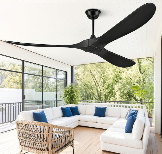 60" Ceiling Fans Without Light, Solid Wood Ceiling Fan with Remote Control and Quiet DC Motor, Ceiling Fan no Light 3 Blades, Outdoor Ceiling Fans for Patios without Lights
