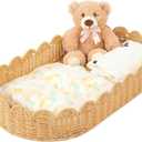 Handmade Scalloped Rattan Baby Changing Basket 30 x 16.5 x 5.1 Inch Changing Table Basket for Baby Dresser Extra High Sides Scallop Diaper Organizer for Nursery Decoration
