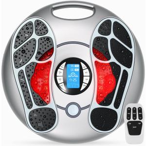 Foot Massager for Neuropathy, EMS TENS Foot Stimulator for Circulation and Pain Relief, TENS Unit Muscle Stimulator with 4 Electrode Pads, FSA Eligible Items Only List HSA, Fits Up to 11"