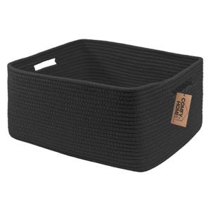 COMFY-HOMI Cotton Rope Woven Basket with Handles for Shelves,Toys,Book, Cloth Storage Baskets Bin for Organizing- 1 PCSToy Decorative Organizer for Living Room, Bathroom 17" x 13" x 7.5" - All Black
