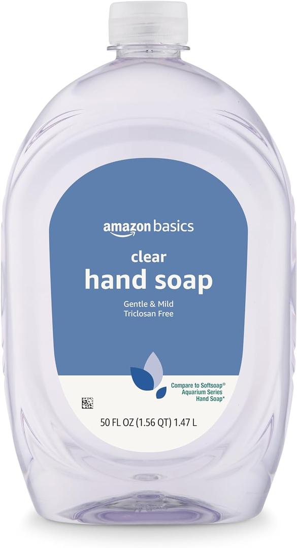 Amazon Basics Gentle & Mild Clear Liquid Hand Soap Refill, Triclosan-Free, Dermatologist-Tested, pH Balanced, Cruelty-Free, 50 Fluid Ounces, 1-Pack (Previously Solimo)