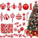 Christmas Ornaments Candy Lollipop Set -48Pcs for Xmas Tree Decoration Hanging Plastic Gloss Candy Canes Ball Pendants for New Year Home Decor Party Supplies (Red)