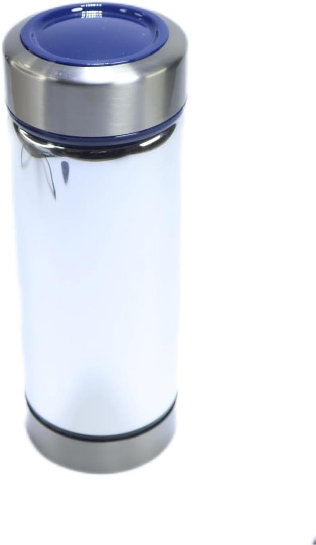 16.9oz/480ml Vacuum Insulated Glass Bottle, Drinking Cupglass lined thermos Borosilicate glass body,Glass liner inside(Blue Lid)