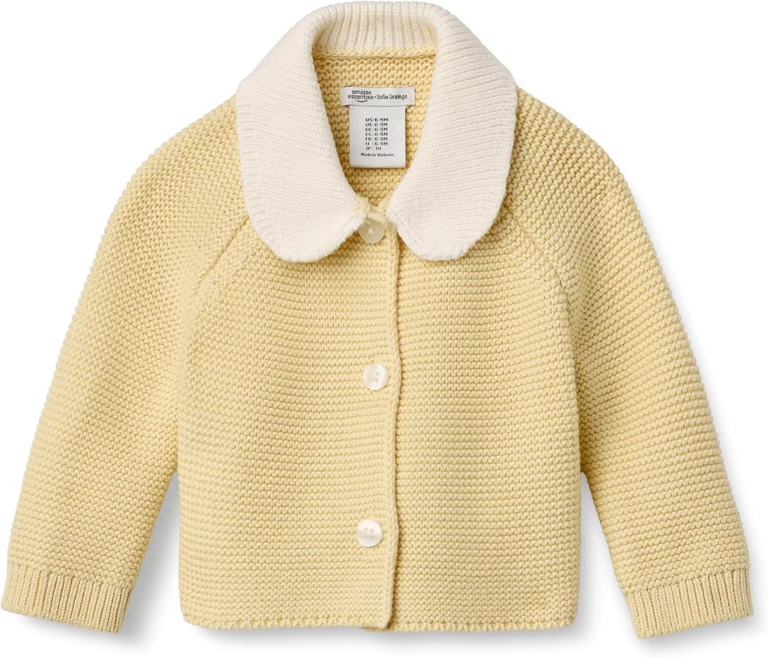 Amazon Essentials x Sofia Grainge Unisex Toddlers and Babies' Peter Pan Collar Sweater Jacket (4T, Butter Yellow)
