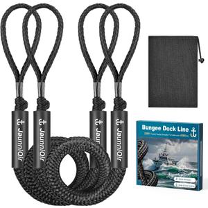 JaunniQir 2200lb Bungee Dock Lines 4-5.5ft, Shock Absorbing Mooring Ropes with Foam Floats, Stretchable Dock Snubber for Jet Ski Pontoon Kayak, 2 Pack Boat Accessories, Storage Bag (Black)