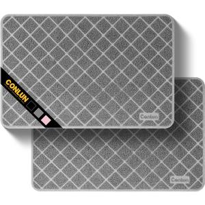 Conlun Cat Litter Mat Litter Trapping Mat, 35" x 23" Premium Durable PVC Grid Mesh with Scatter Control, Non-slip, Less Waste Cat Litter Box Mat, Grey 2 Pack