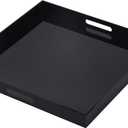 Glossy Black Acrylic Serving Tray with Handles 12x12 Inch -Spill Proof- Decorative Trays Countertop Organizer for Ottoman,Nightstand, Sidetable, Butler (12X12 Inch, Black)