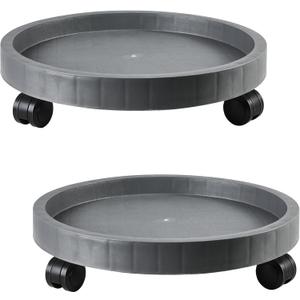 2 Pack of 14.2 Inch Planter Caddies Rolling Saucer Caddy with Wheels, Heavy Duty Wheeled Stand for Potted Plant, Round Coaster Roller Base Tray with Casters, Flower Pot Dolly Holder for Indoor Outdoor (Gray)