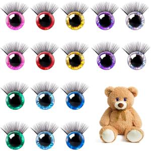 HINZIC 64PCS 20MM Safety Glitter Toy Eyes with Eyelash 3D Doll Eyes for DIY Tedding Puppet Bear Stuffed Animal Craft Wedding Birthday Rave Halloween Costume Crocheting Making(Mix Colors) (20MM Doll Eyes with Eyelash)