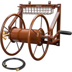 Garden Hose Reel Wall Mounted,Heavy Duty Metal Holds 155ft 5/8" Hose | Space-saving wall mount for outside, lawn, yard. Brass connector-no leaks, sturdy steel, rust-resistant, easy roll & install