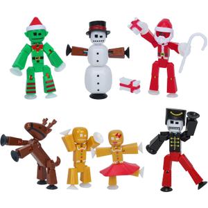 Zing StikBot Christmas Crew Pack 7 Festive Themed Poseable Action Figures with Holiday Accessories, Stop Motion Animation Toy for Kids