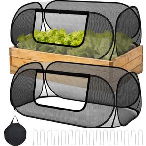 2-Pack Raised Garden Bed Covers, 45" x 22" x 17" Mesh Crop Cage, Pop-Up Plants Cover with 30% Shade Cloth for Seedlings Vegetables Fruits Flowers, Protects Against Birds Animals Pests with 16 Stakes