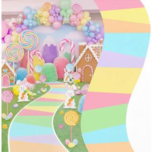 Tinideya 118 x 39 Inches Candy Party Decorations Pastel Polyester Carpet Aisle Runner Princess Road for Graduation Decor Birthday Decoration Supplies