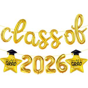 Gold Class of 2026 Balloons Banners,18 Inch Graduation Balloons Class of 2026 for Graduation Party Decorations 2026