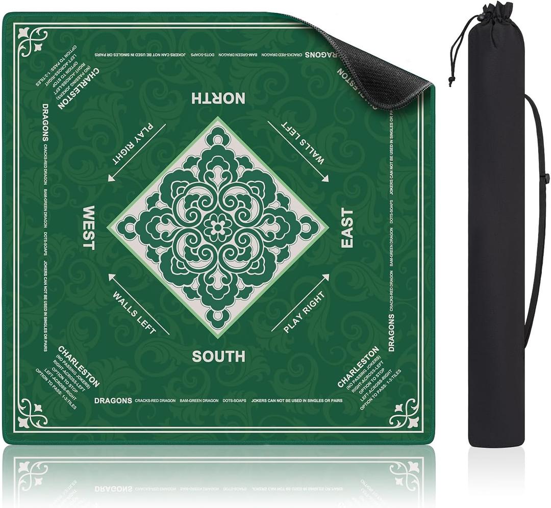Shipped Rolled Mahjong Mat with Rule Without Creases, 32.5" x 32.5"
