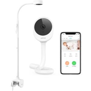 NETVUE Peekababy Baby Camera with Wireless Audio, Adjustable Crib Mount Monitor, Works via 2.4GHz Wi-Fi for Wide Coverage & Stable Connection, Smart App, Two-Way Talk, No Screen (White)