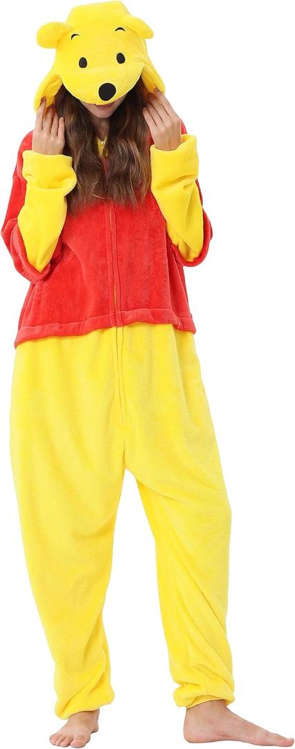 QSTYLE Adult Animal Onesie Halloween Costume, One Piece Cosplay Suit for Women and Men (X-Large, Yellow-b)