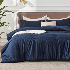 Bedsure Navy Blue Queen Comforter Set -Soft Bedding for All Seasons, Cationic Dyed Bed Set, 3 Pieces, 1 Queen Size Comforter (90"x90") and 2 Pillow Shams (20"x26"+2")