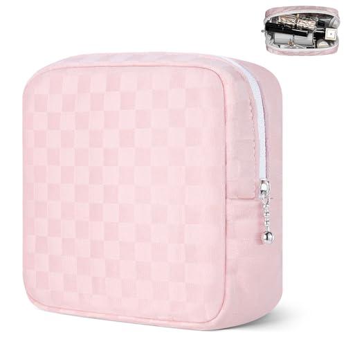 Likesing 5.3" Checkered Mini Makeup Bag, Black Small Cosmetics Bag for Purse, Portable Small Makeup Pouch with Zipper, Travel Mini Toiletry Bag for Womens Girls