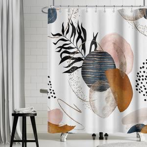 Yeele 71x71 Inch Boho Shower Curtain Abstract Geometric Retro Bathroom Curtains Aesthetic Art Unique Bathroom Sets with Bath Sets for Mens Waterproof Bath Set with Hooks (Yfx05983)