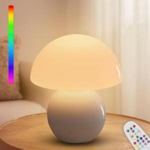 KARTOOSH Cordless Cute Mushroom Lamp with Remote Control, 9 RGB, Cordless Lamps for Tables, 3 Color Temperature, Stepless Dimmable, Timer, Memory, Unique Aesthetic Home Decor for Living Room (White) (8.27 inches)