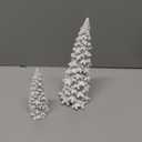 Juegoal Christmas Tree Table Decorations Set of 2, 9.5" White Glittered Xmas Pine Trees, Winter Snow Ornaments Tabletop Resin Trees Dinner Holiday Party Supplies Winter Mantle Shelf Centerpieces Decor