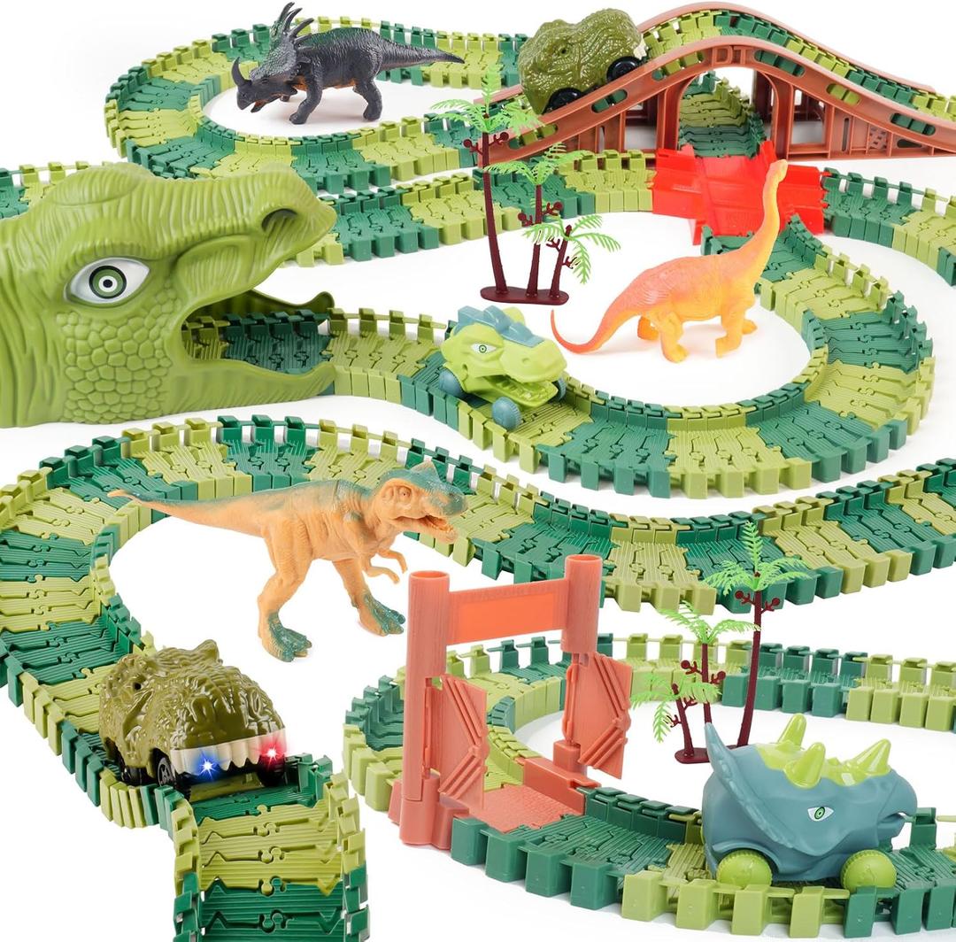 GIAT Dinosaur Track Toys - Best Birthday Gifts for 3 4 5 6 7 Year Old Boys Girls, Dinosaur Race Car Track with Light & Sound, Create A Dinosaur World Road Race