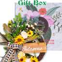 Spring Summer Wreaths for Front Door Porch Wall Window, 22" Farmhouse Sunflower Welcome Sign Wreath for Home Decor Outdoor Indoor