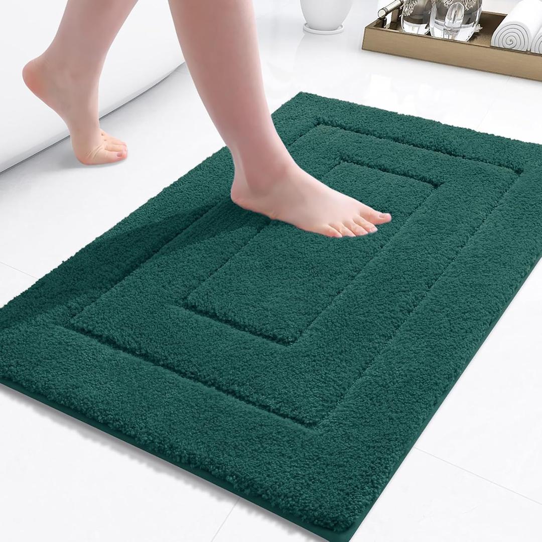 Buganda Bathroom Rugs, 30" x 20", Soft and Absorbent Microfiber Bath Rugs, Non-Slip Shaggy Shower Carpet, Machine Wash Dry Bath Mats for Bathroom Floor, Tub and Shower, Dark Green